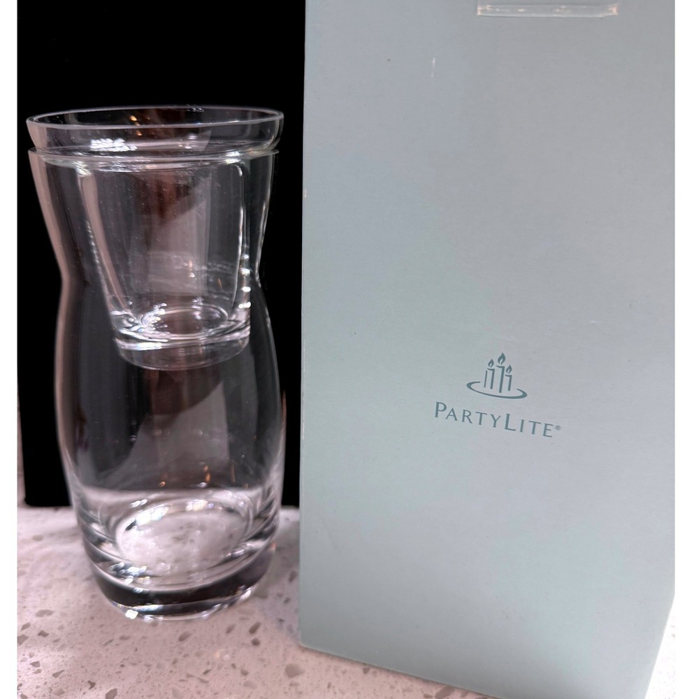 PartyLite Votive Set Clear Pre Owned Naturally Modern Polish Glass 8.25in